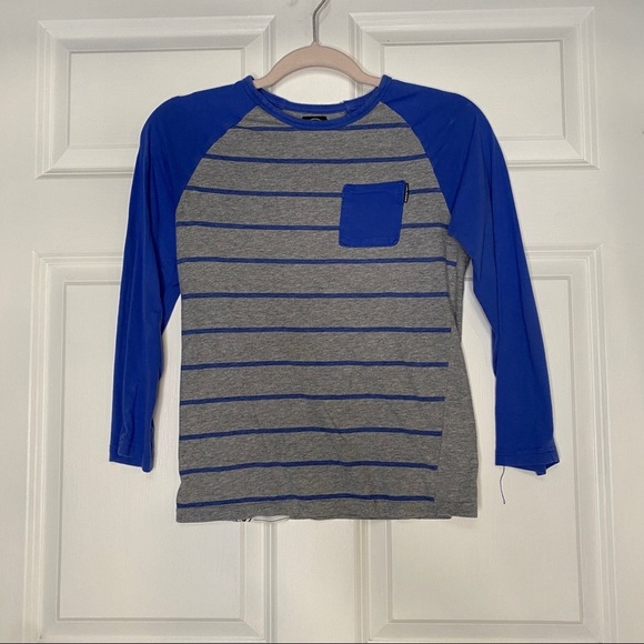 Volcom Rapit Raglan Striped Pocket Tee Blue & Grey Size Medium - Picture 1 of 7